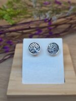 Árbol de la vida plata quemada (pegado) Aretes pegados de plata 950 con acabado plata quemada. Diseño simbólico y sofisticado.